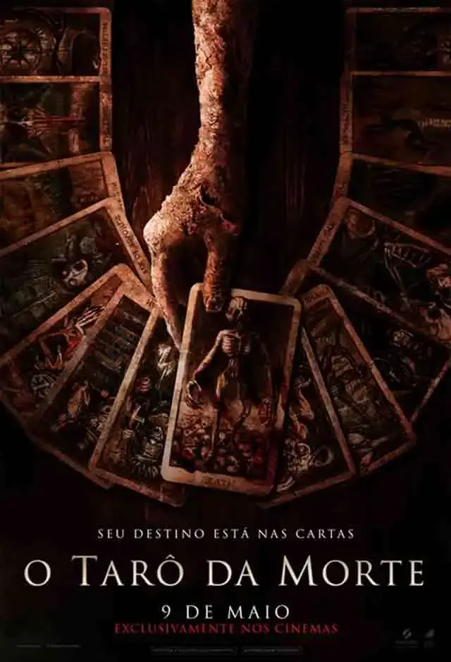 cartas de tarô e atmosfera de suspense, remetendo ao filme O Tarot da Morte (2024).